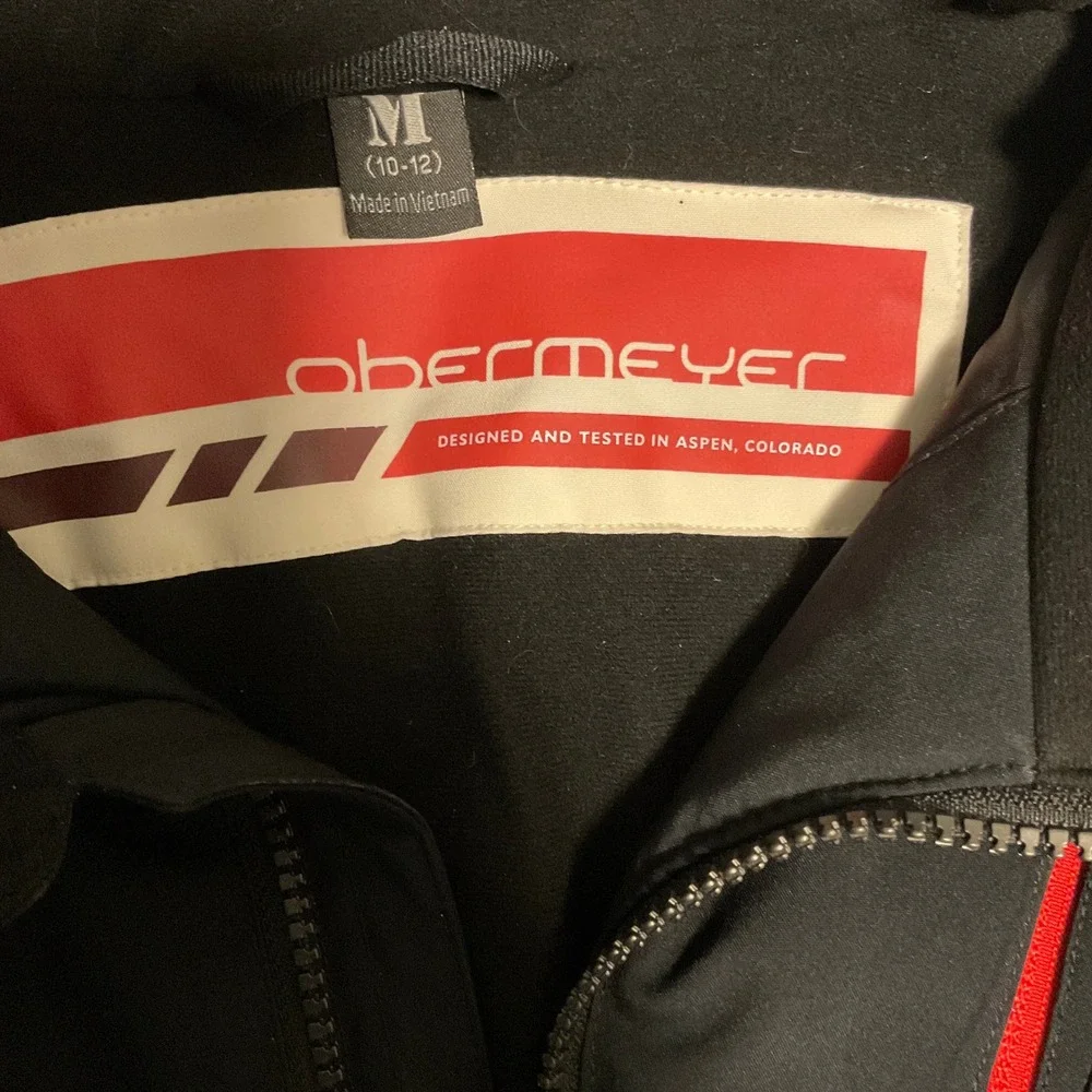 Obermeyer Ski Jacket Youth Boys Black Red White Excellent Hooded Technical Coat